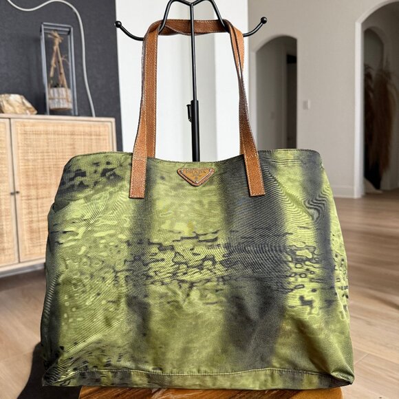 Prada Printed Green Nylon Tote Bag - Picture 1 of 10